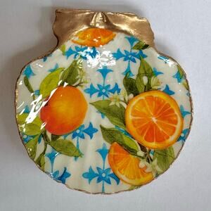 Citrus Floral Trinket Dish | Scallop Shell Jewelry Dish | Coastal Decor